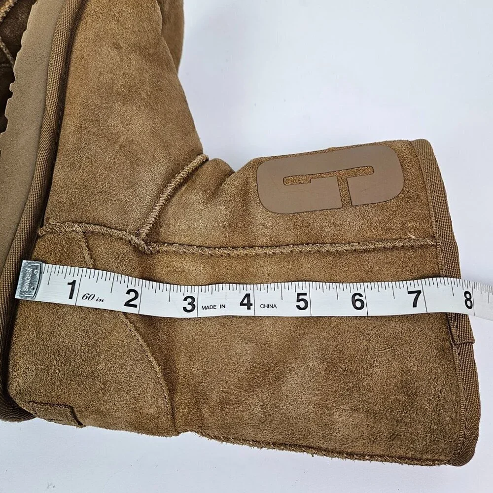 UGG Classic Short Rubber Logo Pull On Chestnut Suede Boot 1108230